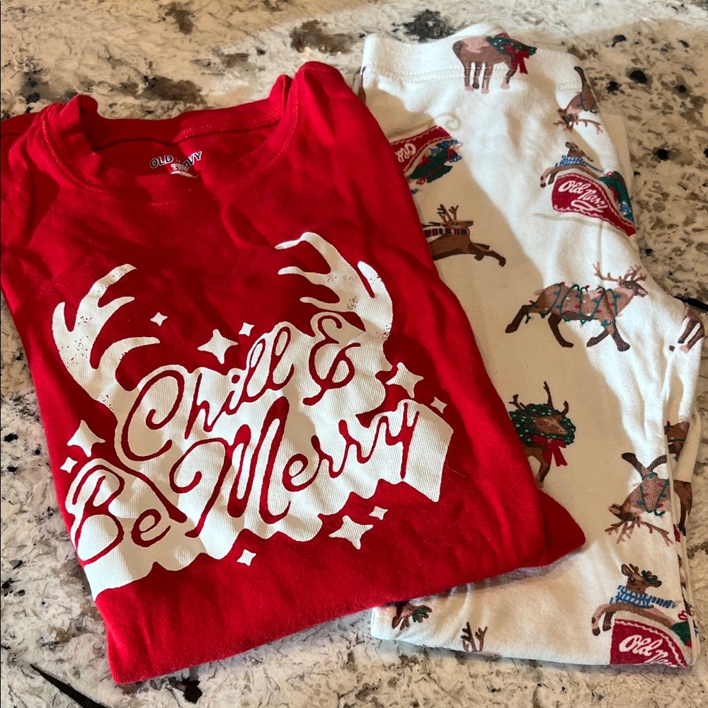 Old Navy Festive Red and Cream Pajama Set: Chill and be Merry